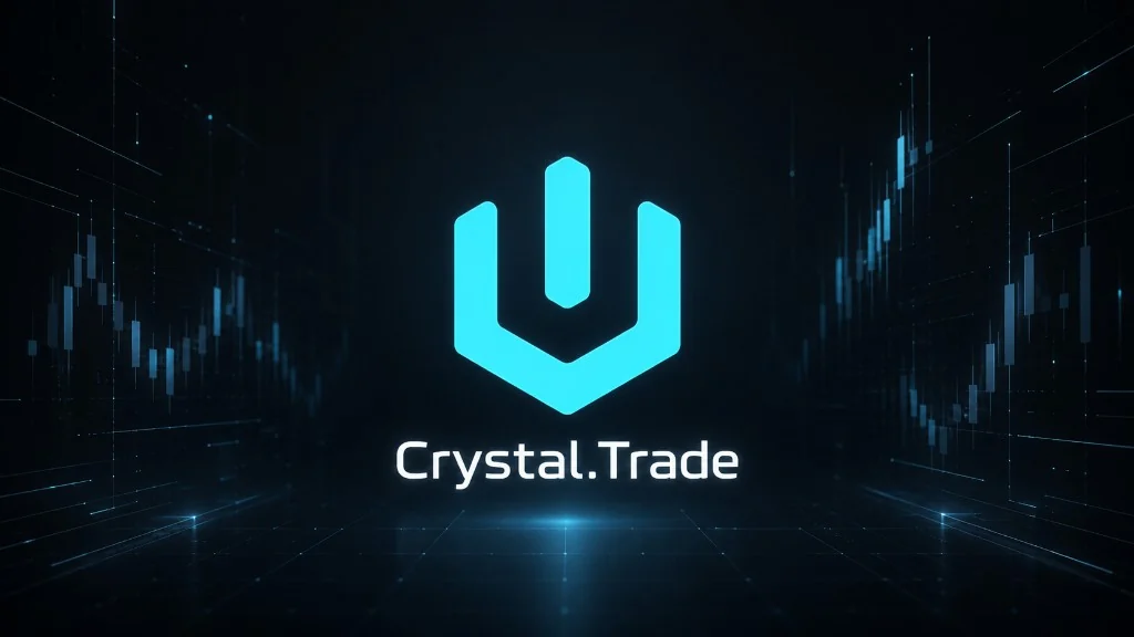 The Crystal.Trade logo in a dark trading environment with glowing market charts, representing the platform's upcoming private beta.